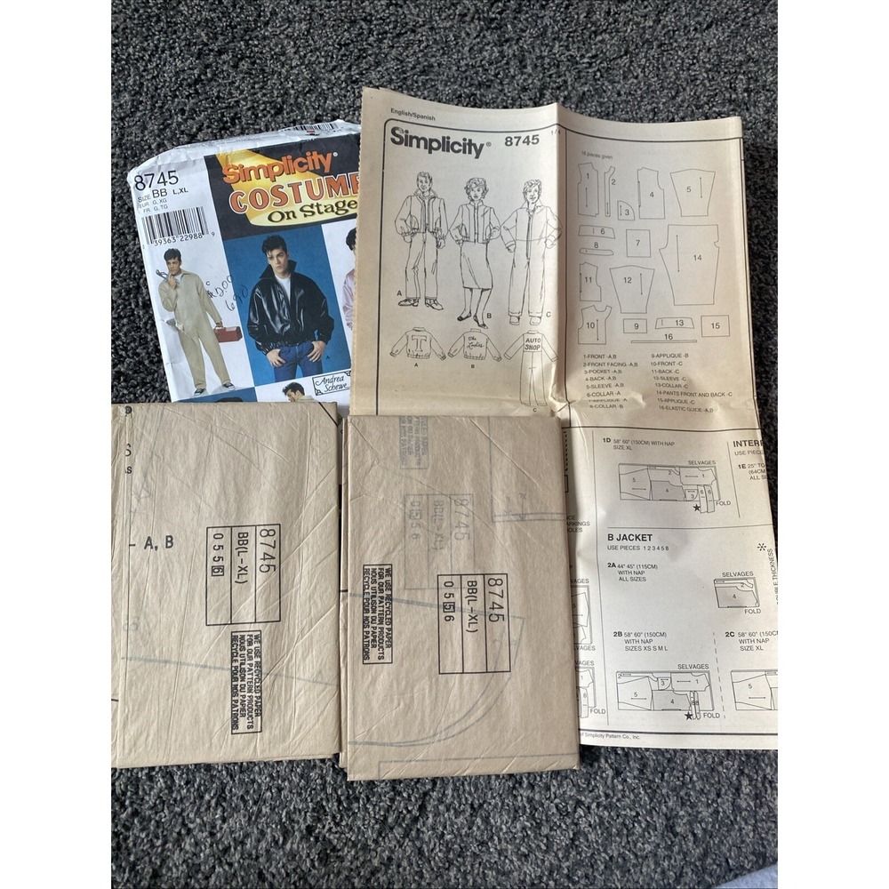 Simplicity 8745 Costumes On Stage Grease 1999 UNCUT Size BB Large Extra Large - Picture 4 of 4